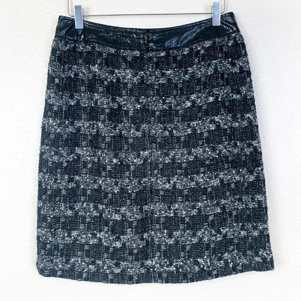 Tory Burch Tweed Houndstooth Leather Trim Skirt Size 10